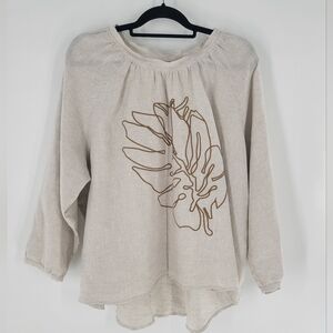 Buykud linen blouse XXL plus‎ size cream leaf